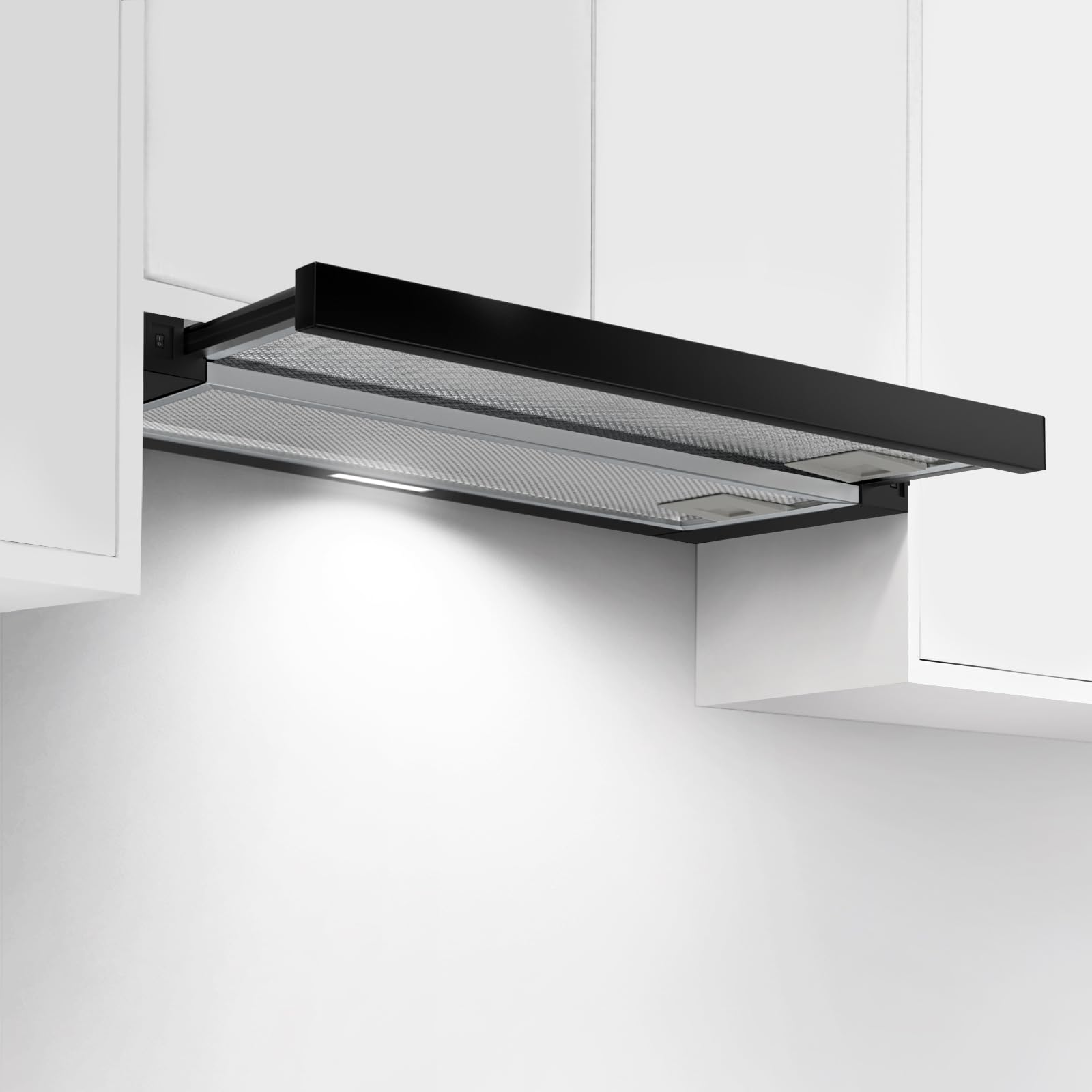 Flachschirmhaube Dunstabzugshaube 60 cm A+++ 400 m³/h Einbau Abluft Teleskopischer Aluminiumfilter LED-Beleuchtung