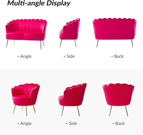 Miniatura 121 de HULALA HOME Moderno sofá biplaza de terciopelo con respaldo en forma de flor, cómodo sofá tapizado de 2 plazas con patas de metal dorado, sofá