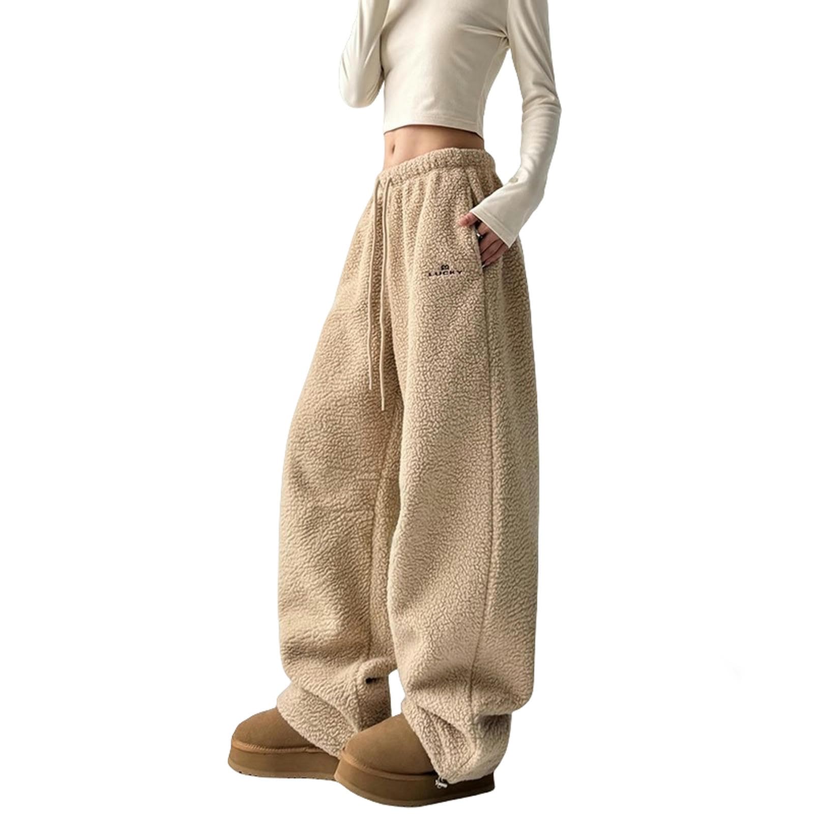 Pantalone Donna Pantaloni Casual Caldi in Vello Polare Donne Inverno Stile Inverno in Stile Pigro Pantaloni Lunghi Versatili-Cachi-m