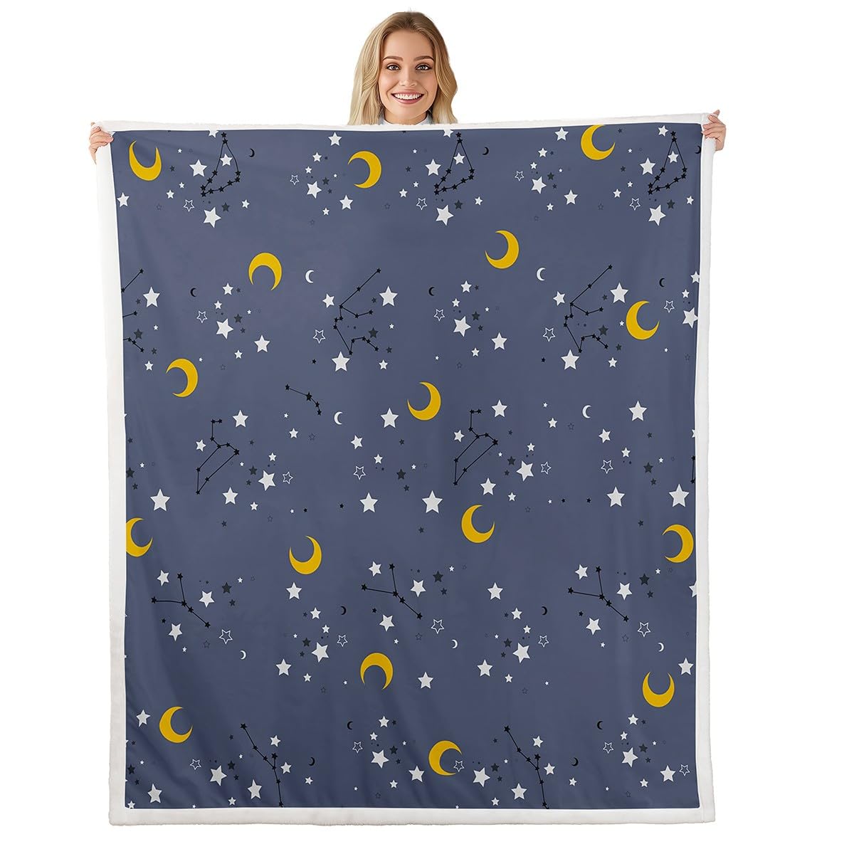 Erosebridal Moon & Stars Throw Blanket Boys Girls Galaxy Twin Size Blanket for Kids Toddler Teen, Dreamy Moon Stars Fleece Blanket Constellation Space Illustration Sherpa Blanket for Sofa Couch