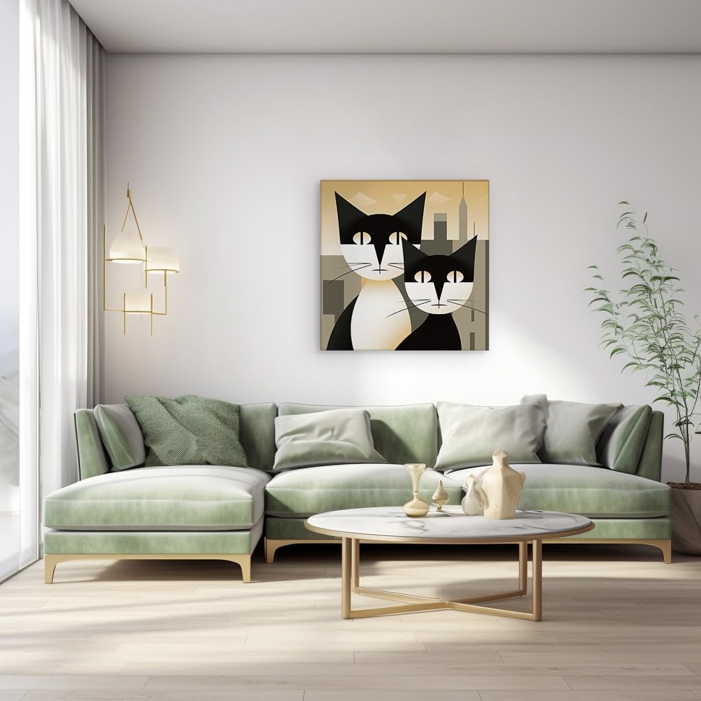 Canvas for Living room. Urban Whiskers: A Tale of Two Cats in the City Heart, 27 x 18 inch Canvas Wall Art - Ready to Hang - 69x46 cm (27x18 inch)