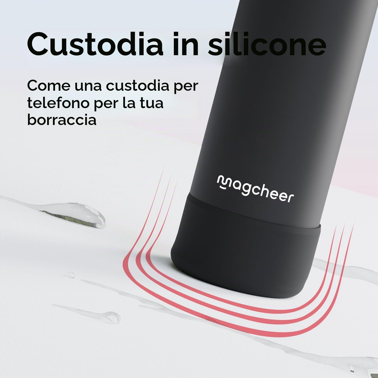 magcheer 1L Borraccia Magnetica con Porta Telefono | Treppiede Con Angoli Regolabili | Senza BPA A Prova di Perdite | Borraccia Termica 24ore Freddo per Palestra Ufficio Viaggi(Nero)