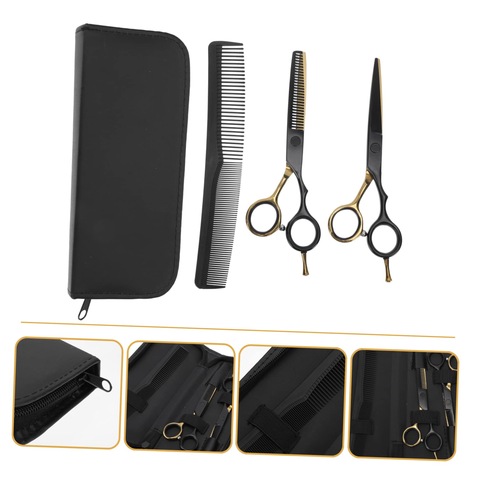 Mikinona Kit de Tijeras para Peluquería en Acero Inoxidable con Acabado Liso y Diseño Negro, Herramienta Profesional para Cortar y Peinar el Cabello en Casa o Salón