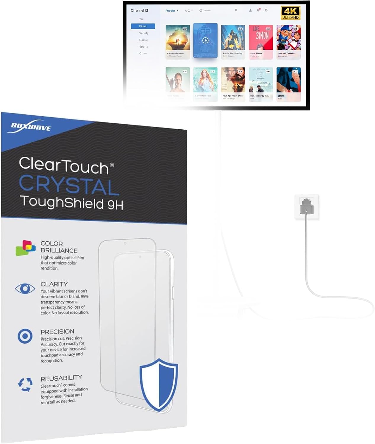 BoxWave Screen Protector Compatible with QIXZOC MWE All-in-One Smart Screen Portable TV (32 in) - ClearTouch Crystal ToughShield 9H (2-Pack), Clear 9H Tough Flexible Film Screen Protector