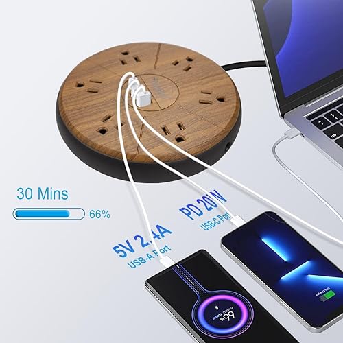 Miniatura 4 de Protector de sobretensiones con 6 salidas de CA con USB y USB-C PD de 20 W, carga rápida, 15 A, 1875 W, salida de alta potencia ampliamente