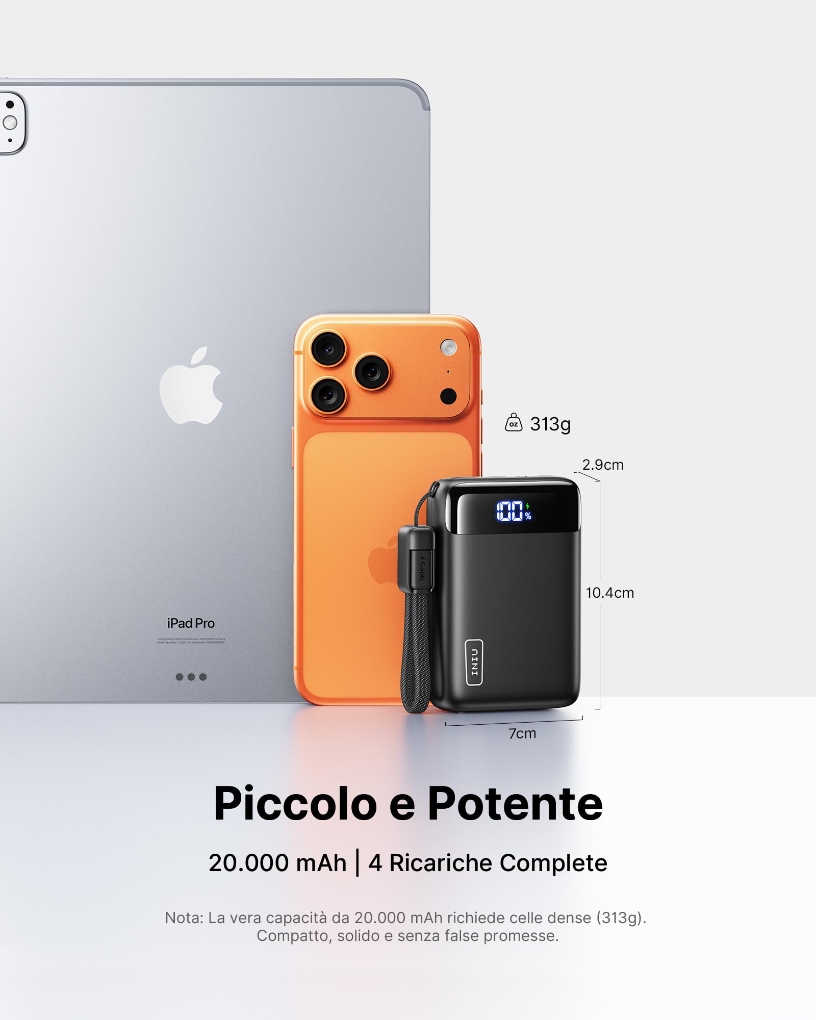 INIU Ultrapiccolo 20000mAh Power Bank, 22,5W Ricarica Rapida Caricatore Portatile con Cavo USB C Staccabile, Essenziali da Viaggio, Caricatore Portatile per iPhone 17 16, Samsung S22, Xiaomi, iPad ecc