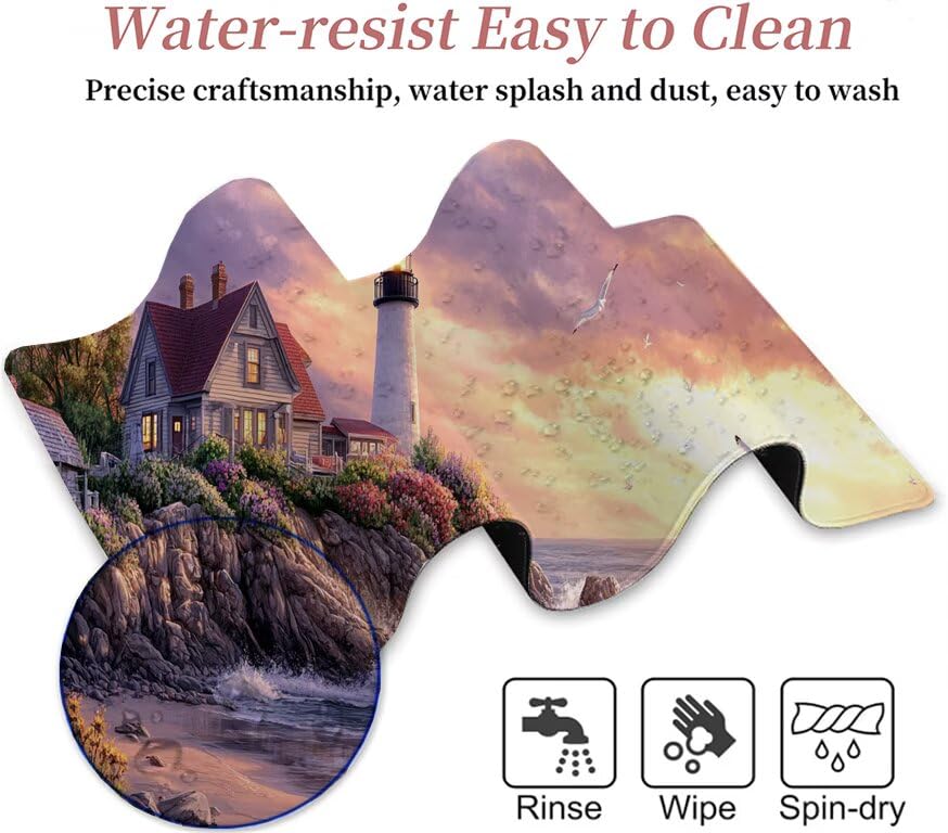 Tapis de souris XXL 900x500x3mm imperméable motif mer et phare G1-445