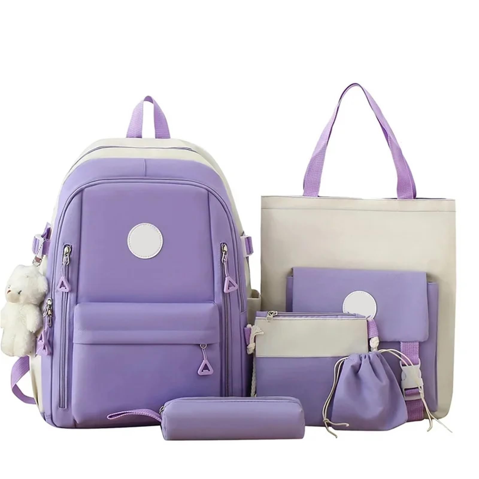 YZSMYY 5-częściowy zestaw płóciennych plecaków blokowych, torba podróżna Bookbag dla uczniów gimnazjum o dużej pojemności(Purple)