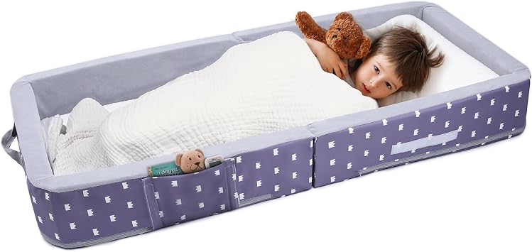 Foldable Toddler Floor Bed with Sides, Folding Toddler Bed for Travel Kid 18M 5yr Old (Rectangular, Crown)