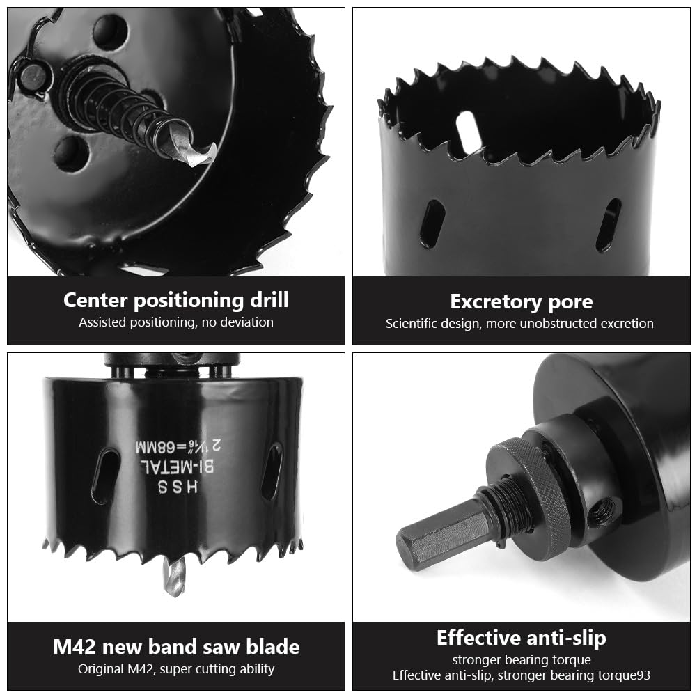 Flintronic Sierras de Corona 68mm, Sierra de Corona Bimetálica de 68mm, M42 HSS Bi-Metal Coronas Perforadoras, con Adaptador y Broca Piloto, para Metal Aluminio Madera PVC Plástico, Negro