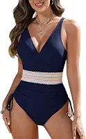 Maiô feminino com controle de barriga, emagrecedor, gola V, modelador, roupa de banho com cordão