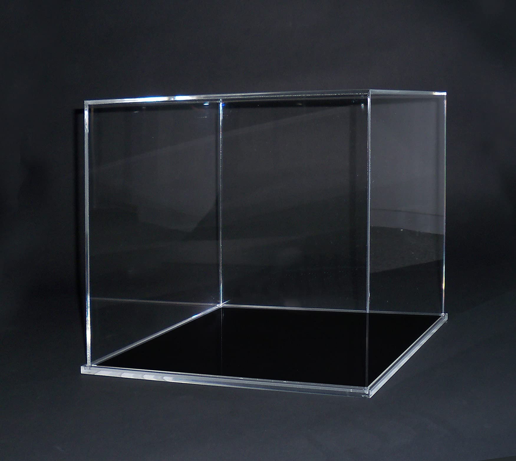 TECA - Vetrina Antipolvere in Plexiglass Trasparente per Modellini, Diorami, Costruzioni Cm. 26,8 x 26,8 x H. 26,8Cm. 24,7 x 24,7x h 24,7, con base nera lucida