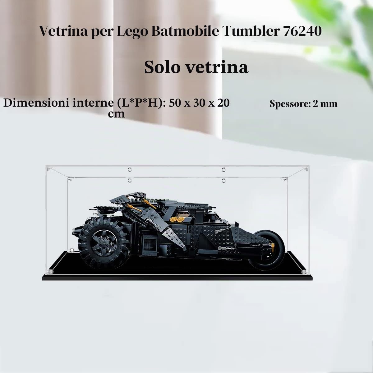 Teca Vetrina Espositiva per Lego Batmobile-Tumbler 76240 Modello | 50x30x20 cm, 2mm, Antipolvere, da montare, Vetrinetta Acrilico Trasparente per Collezionismo, Modellini, Statue