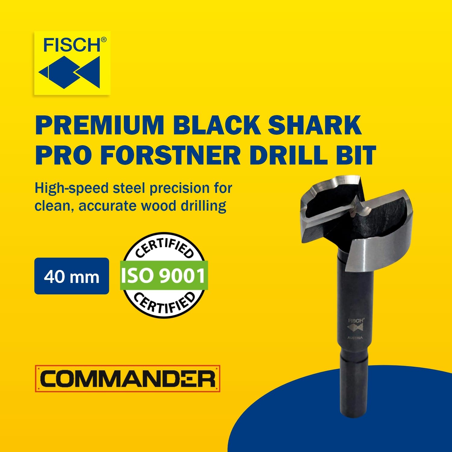 Punta Black Shark Pro Forstner Ø 40 mm, longitud 88 mm, eje 10 mm con 3 caras