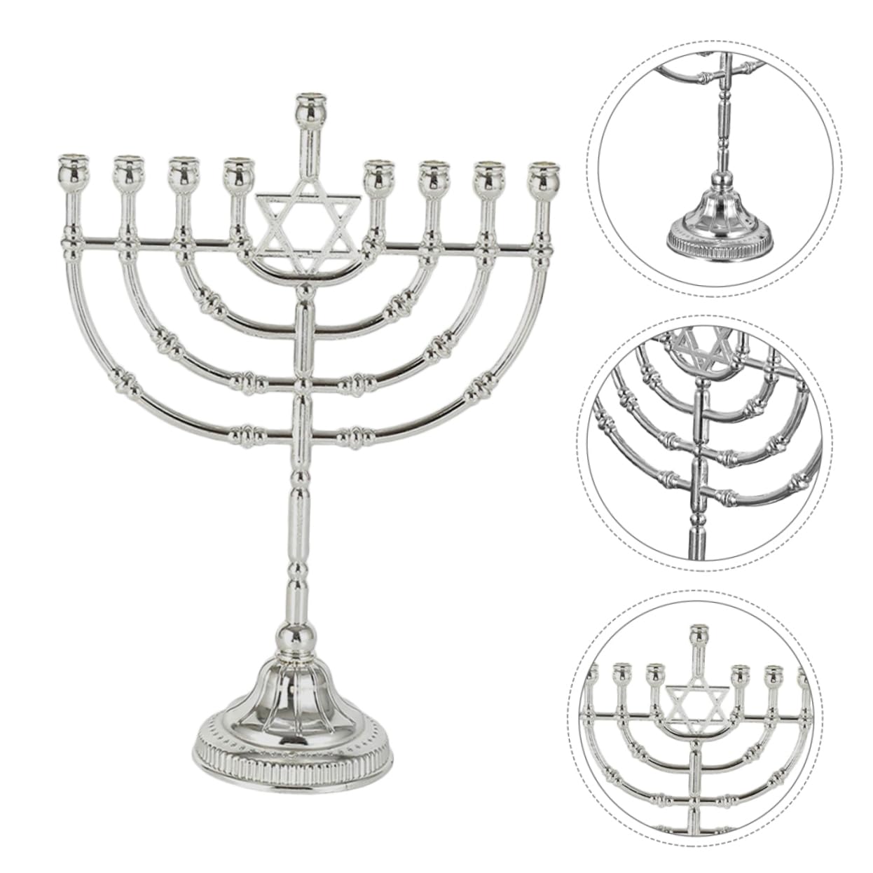 Candelabro Judío Vintage de Aleación de Zinc Plata 9 Orificios | Resistente al Desgaste, Fácil de Limpiar y Mantener, para Bodas y Oraciones