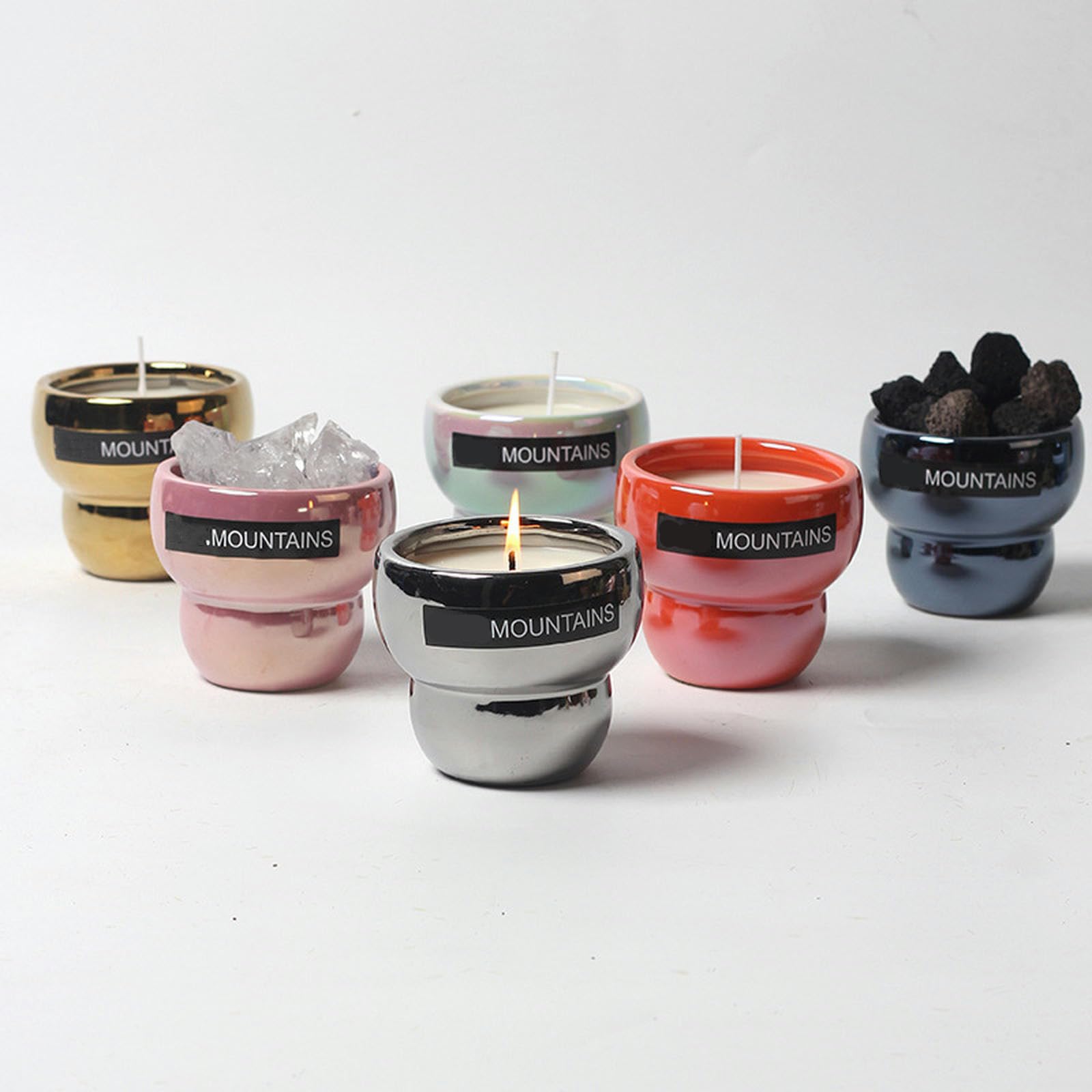 Lot de 2 bougeoirs d'aromathérapie nordiques simples et créatifs en céramique galvanisée - Double cercle - Blanc - Huile de citronnelle