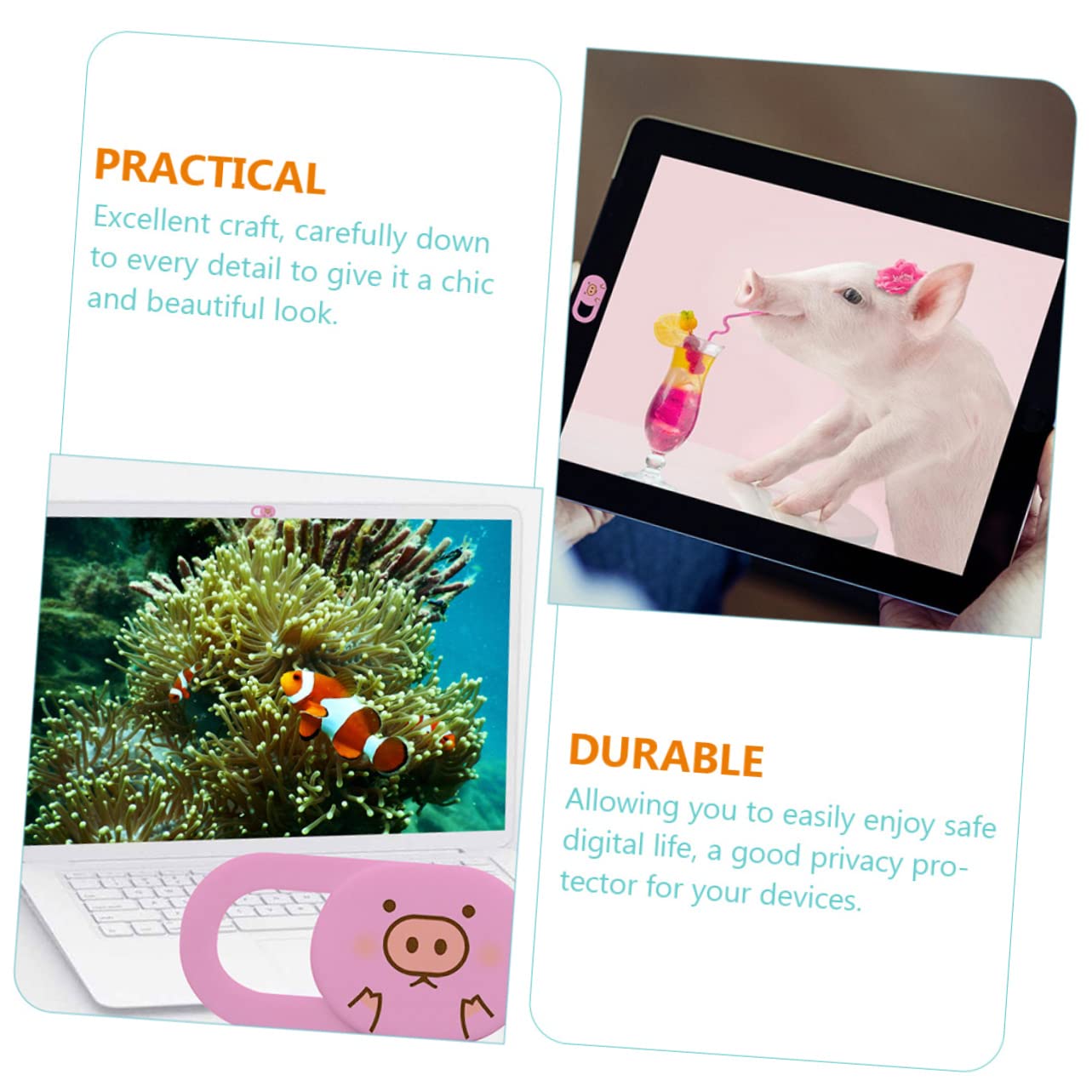 Cubierta de Cámara Web Rosa Abs Autoadhesiva 3 Piezas | Protección de Privacidad para Ordenador y Tableta, Diseño Deslizante, Formato Compacto