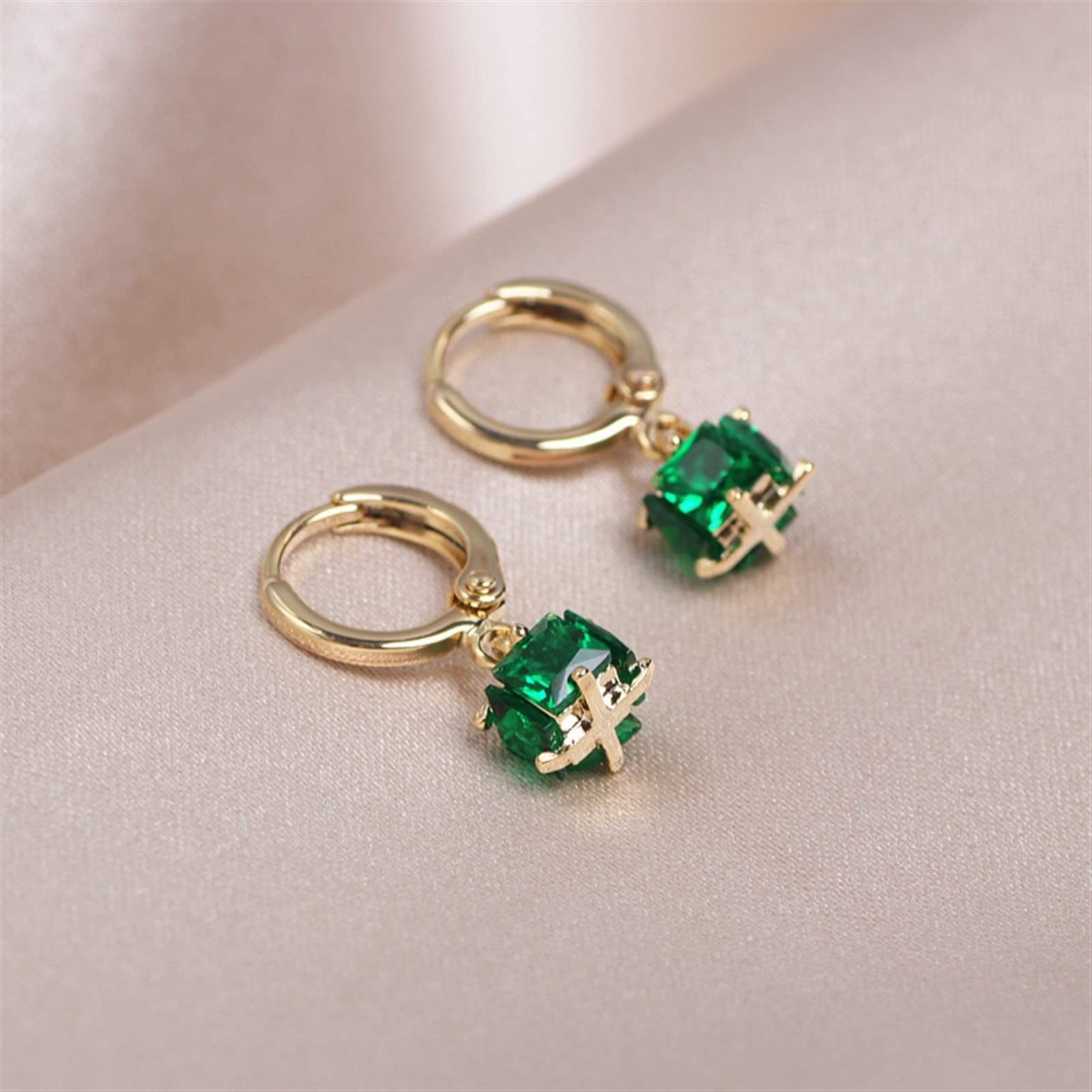 Design Charm Himple Rotondo Orecchini a Cerchio per Donne Orecchini in Pietra Di Cristallo Cubico Verde Vintage, ESBANT