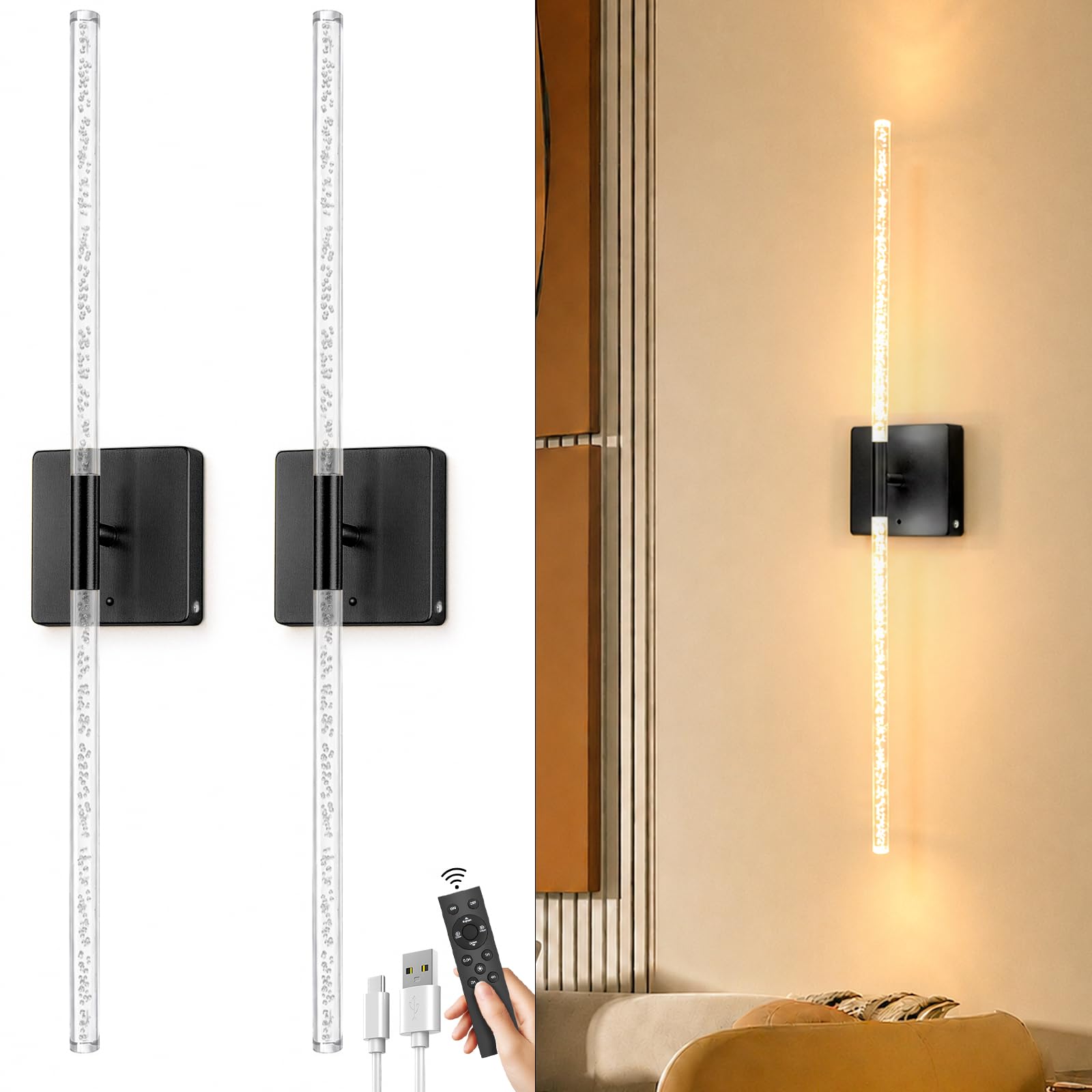 Photo 1 of iThird Wall Sconces Set of 2, Rechargeable Wireless Sconce(Bubble Crystal)