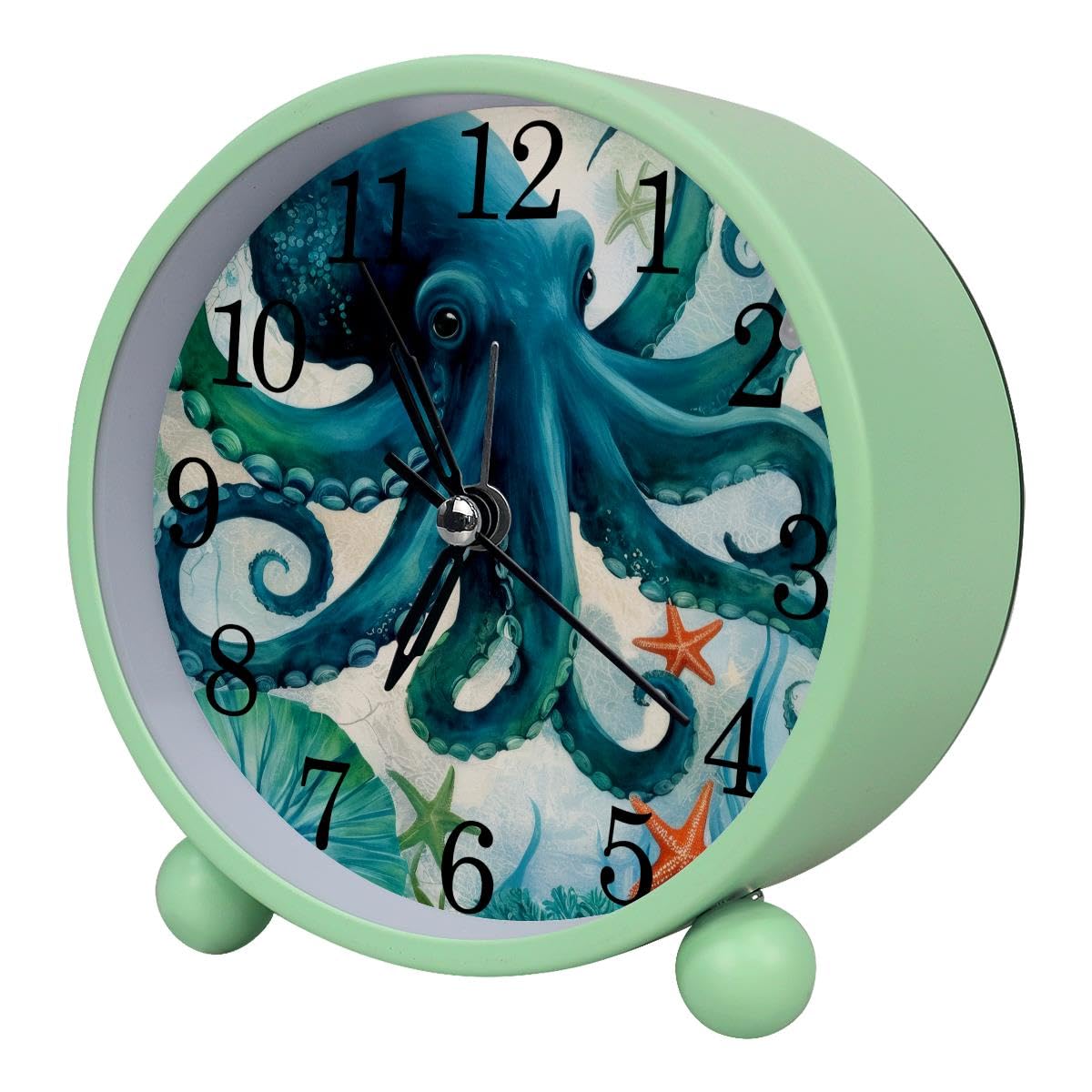 Luoweisi Alarm Clock Blue Octopus, Silent Non-Ticking with Night Light