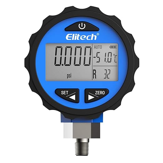 Elitech PG-30Pro Blue Refrigeration HVAC Digital Pressure Gauge -14.5-500 PSI 1/8'' NPT
