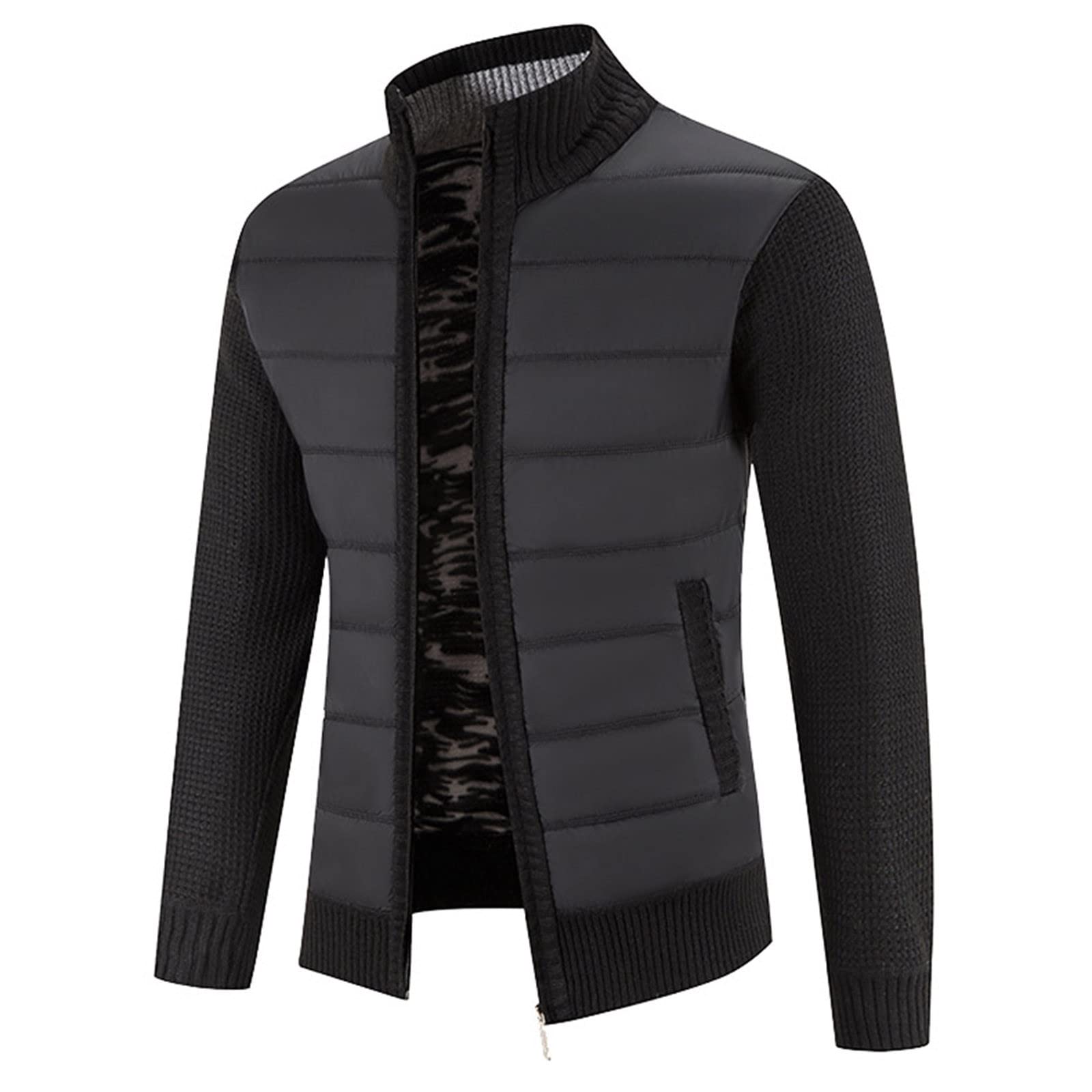 Les umes Iana Gebreid vest voor heren, doorlopende ritssluiting, gevoerd, warme jas, trui, zakken, Groen, S