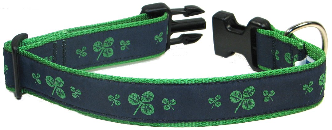 Preston "Shamrocks on Navy" Dog Collar, MEDIUM and LARGE Dogs, 1 1/4 Inch Width (MEDIUM, 1 1/4 Inch Width)