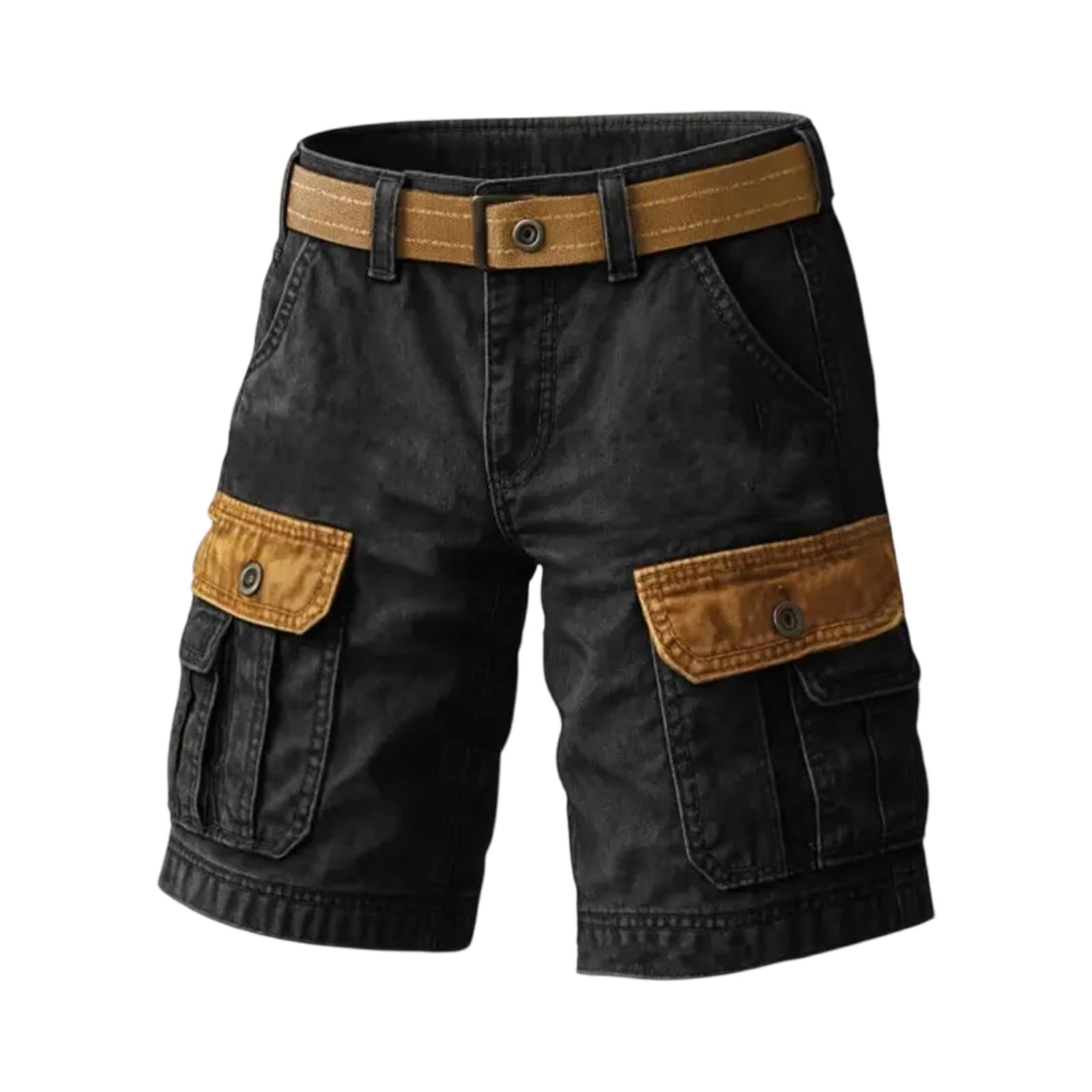 SOOUICKER Cargo Shorts Herren Baumwolle Vintage Cargohose Kurz Stretch Wandershorts Cargo Kurze Arbeitshose Viele Taschen Bermuda Shorts mit Reißverschluss