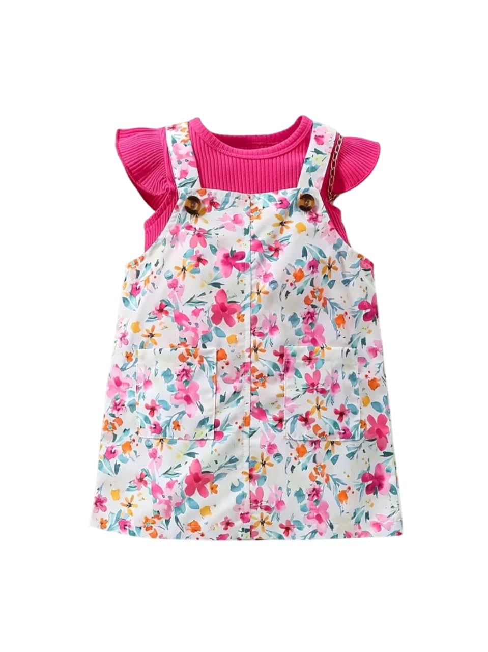 ER Life Style Cotton Blend Floral Printed Girls Knee Length Casual Party Dungarees Dress Winter Dress (in, Age, 0 Months, 3 Months, Pink_White.)