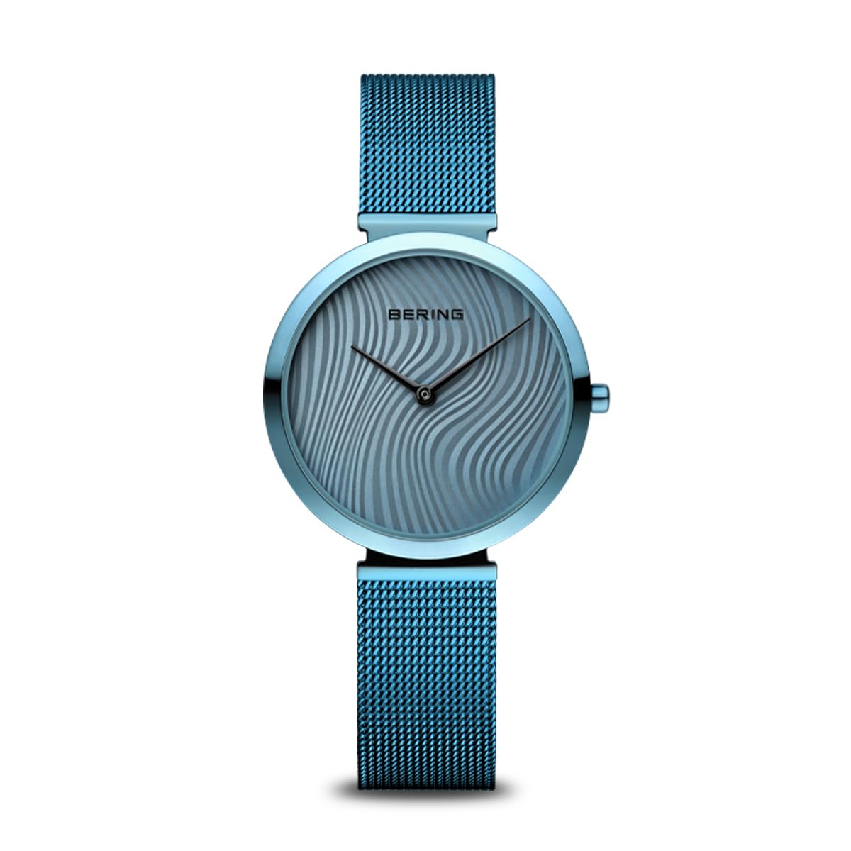 BERING Damen Quarz Uhr | Armbanduhr 32 mm blaues Edelstahlgehäuse und blaues Zifferblatt | Milanaisearmband | Saphierglas | 3 ATM | 18132-Charity2