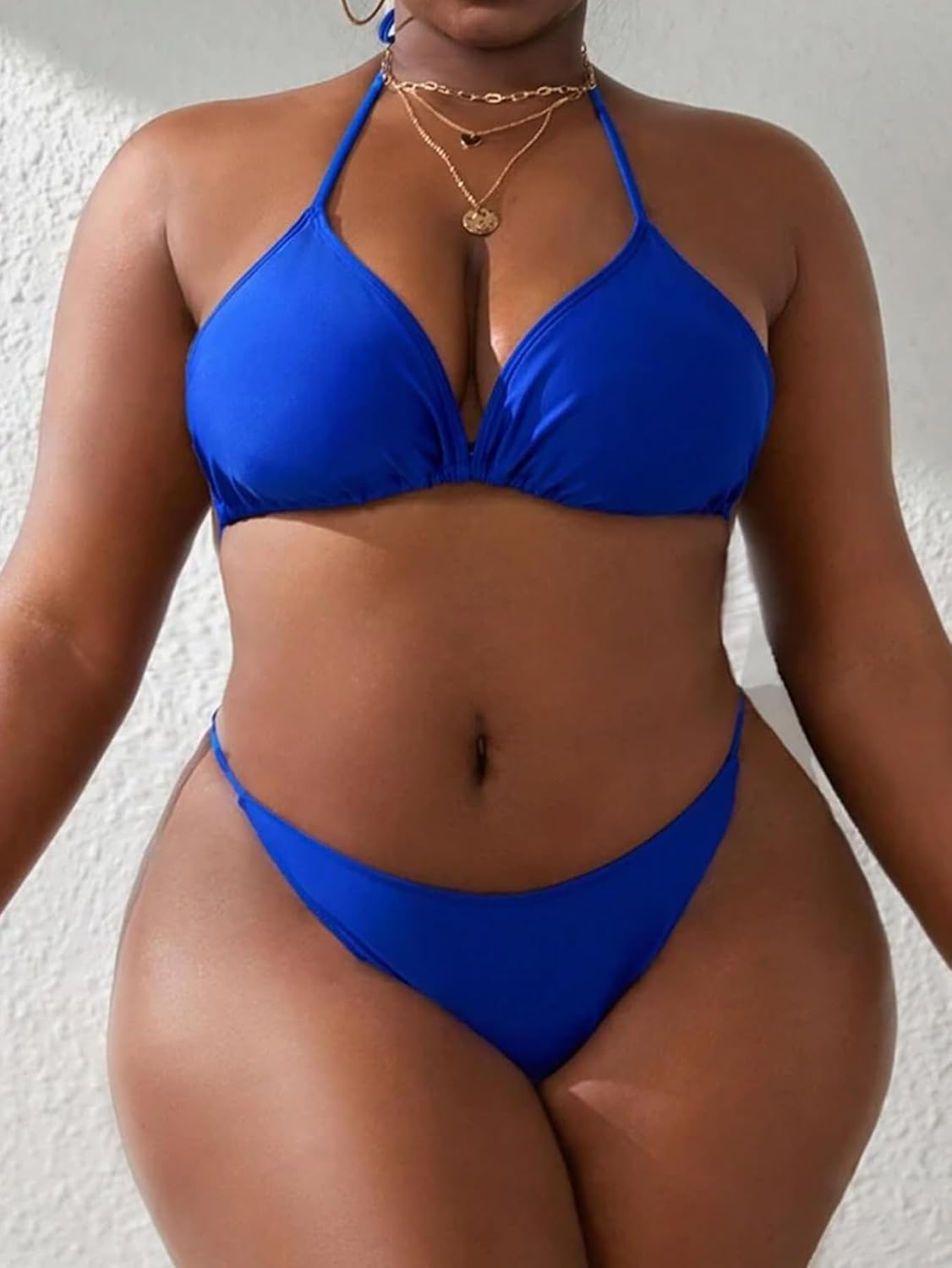 WODECASA Women's Plus Size 3 Piece Swimsuits Halter Triangle Bikini Set with Drawstring Semi Sheer Cover Up Bathing Suit - Image 4