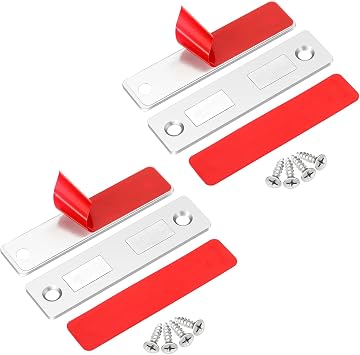 2 Pcs Silver Magnetic Cabinet Door Catch, Ultra Thin Magnets Latch with Adhesive Backing, Stainless Steel Magnetic Door Latches for Drawer, Wardrobe Doors, Shutters Closure
