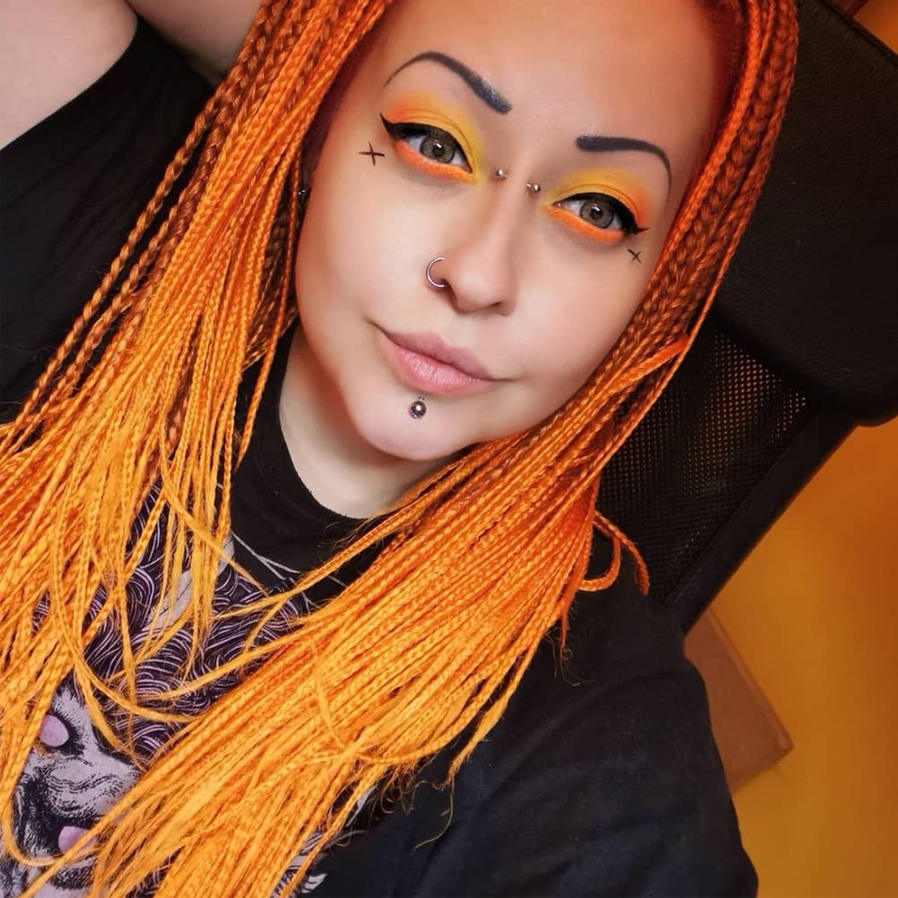 Kalisa Angle Lucky Orange Braid Lace Front Wig Synthetic Long Omber Orange Micro Braided Pre Plucked Wig Heat Resistance Fiber Afro Braids for Women Cosplay Makeup Party, 26