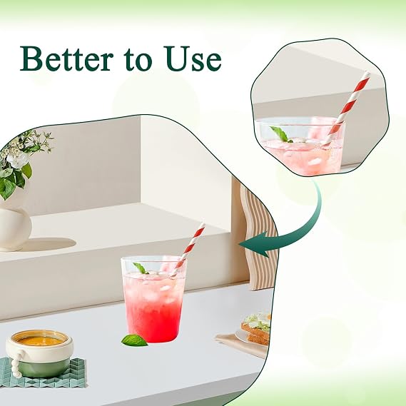 100 Pcs Biodegradable Paper Straws, Assorted Rainbow Colors Striped, 10 Colors for Drinks, Parties, Crafts