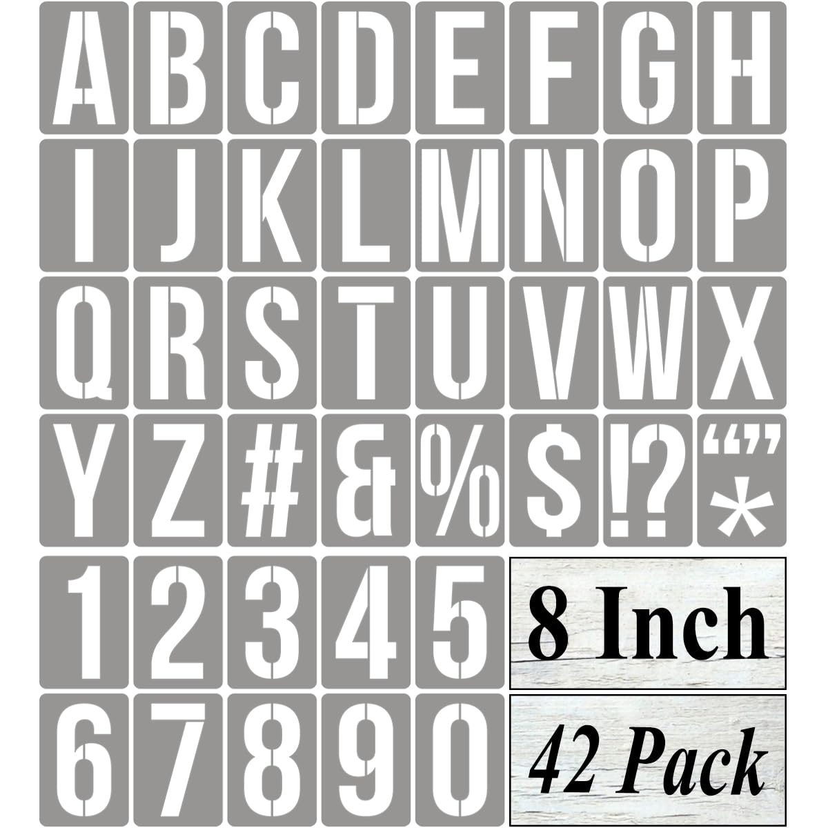 8 Inch Alphabet Letter Stencils for Painting - 42 Pack Letter and Number Stencil Templates with Signs for Painting on Wood, Reusable Numbers and