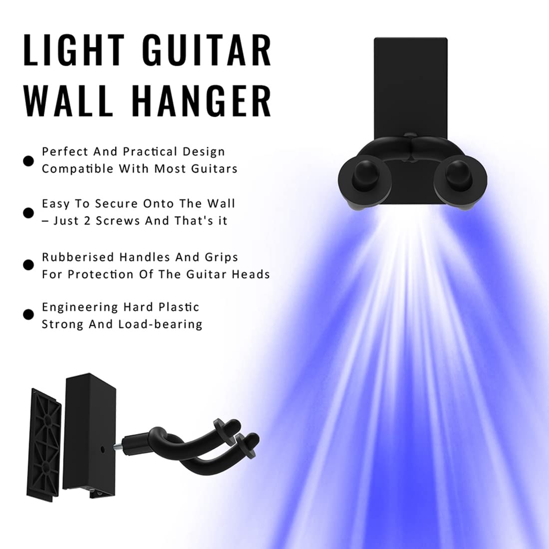 Soporte de pared para guitarra, soporte para guitarra, luz LED, para guitarra acústica, eléctrica, bajo, banjo, color azul