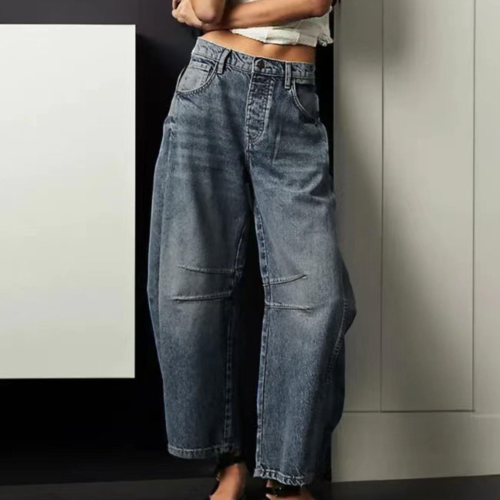 Jeans Baggy Donna Curvy Jeans Elasticizzati Gamba Larga Larghi Pantaloni Baggy Leggeri Casual Wide Leg Pantaloni Denim Vita Alta Curvy Y2k Palazzo Streetwear con Tasche Taglie Forti Hiphop