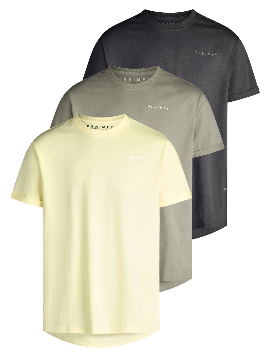 DENIMFY Tshirt Herren lang geschnitten Regular Fit DFDiego 3er Set Pack | Logo Stick Rundhals Kurzarm Sommer Long Tee Shirt Stick Schwarz Grau Beige Blau Gelb Orange S M L XL XXL 3XL 4XL 5XL