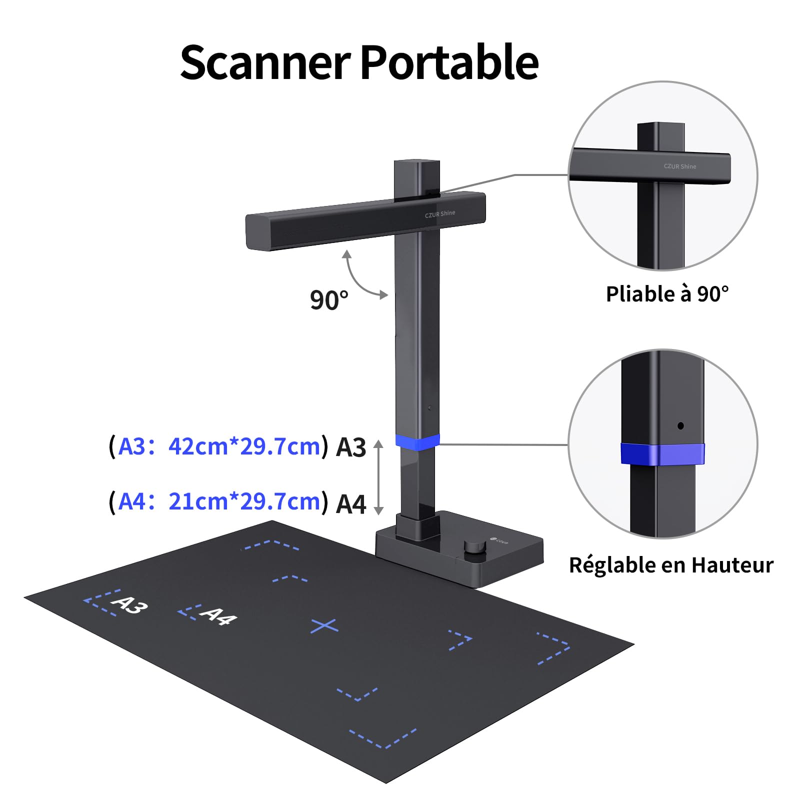 CZUR Shine Ultra Pro Scanner Portable A3, Scanner de Documents avec OCR, 24MP, Numérisation Rapide 1s/Page, Compatible Windows et macOS, Export PDF/Word/Excel/JPG