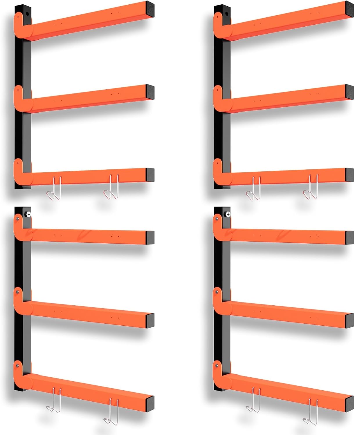 S&R PLKOP 4-Pack Lumber Rack, Wall-Mounted 3-Level Heavy Duty Orange Metal Wood Storage Organizer for Garage, Indoor & Outdoor Orange 4