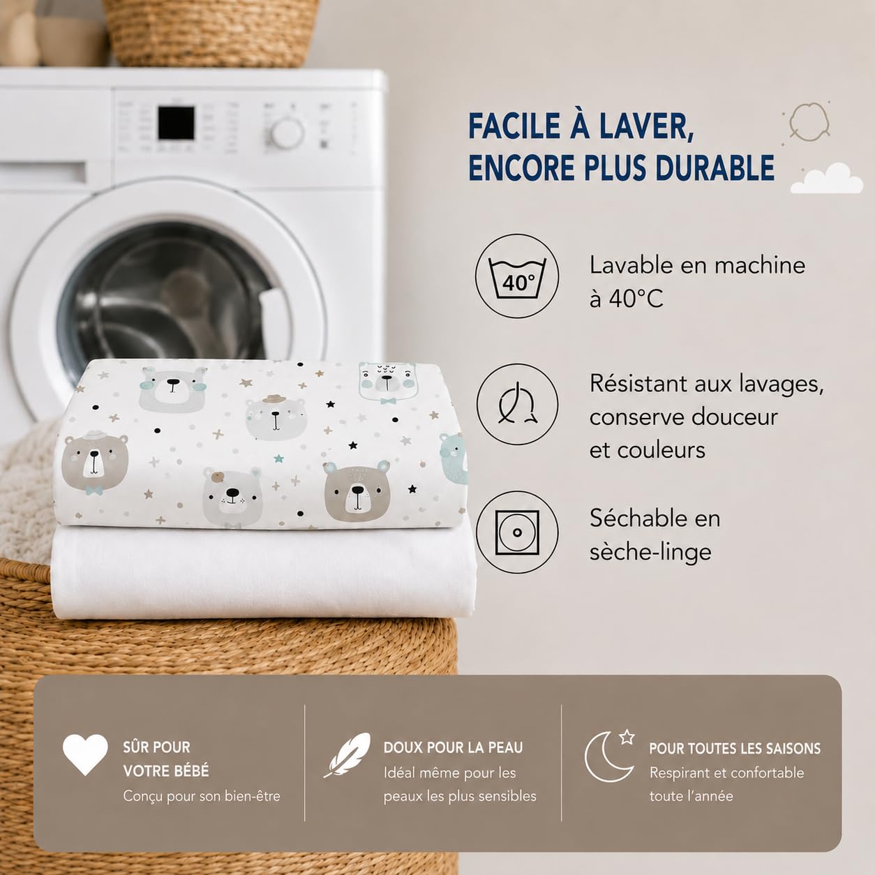 FlyIdeas Draps Housse 50x90 Cododo - Parure 2 Pcs 100% Coton, Alèse Protégé Matelas Compatible avec Berceau Cododo et Matelas 90x55 50x83 40x90 et similares