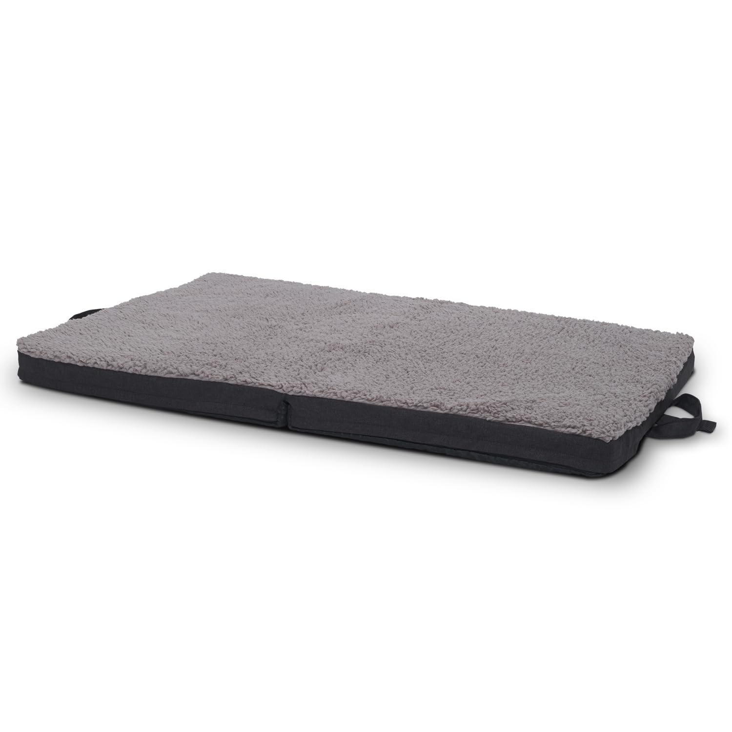 Matelas pliable ergonomique pour chien, anthracite, cuir synthétique et peluche, mousse à mémoire de forme, lavable, pliable avec poignée de transport, dessous antidérapant, 120 x 80 x 5 cm