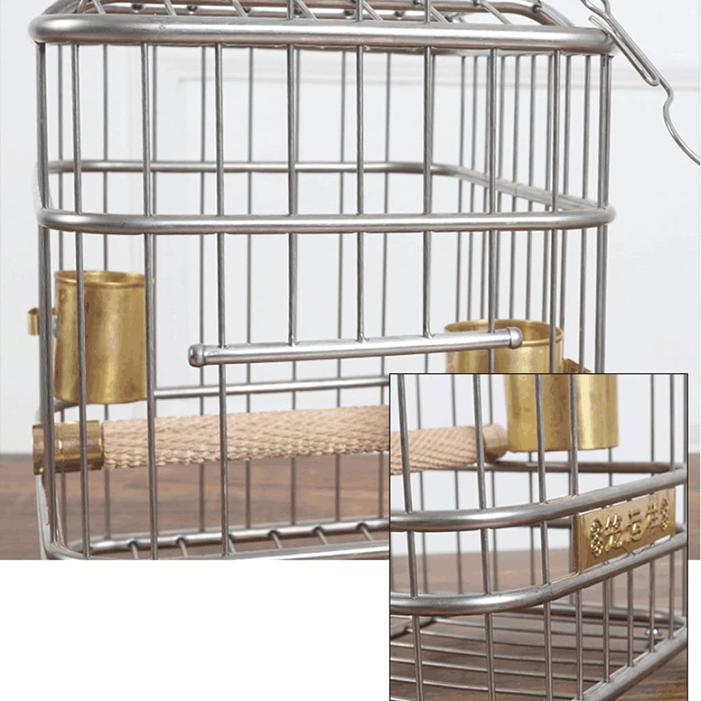 Jaulas para Pájaros De Hierro Forjado con Asa, Casita Colgante para Pájaros, Transportín, Jaula Portátil para Pájaros, Jaulas Plateadas para Pájaros para El Hogar.,L