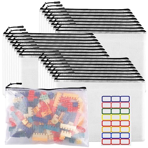 Yopcdj 24Pcs Large Mesh Zipper Pouch File Bags Yopcdj Reusable Zippered Pouches For Organizing Classroom cover