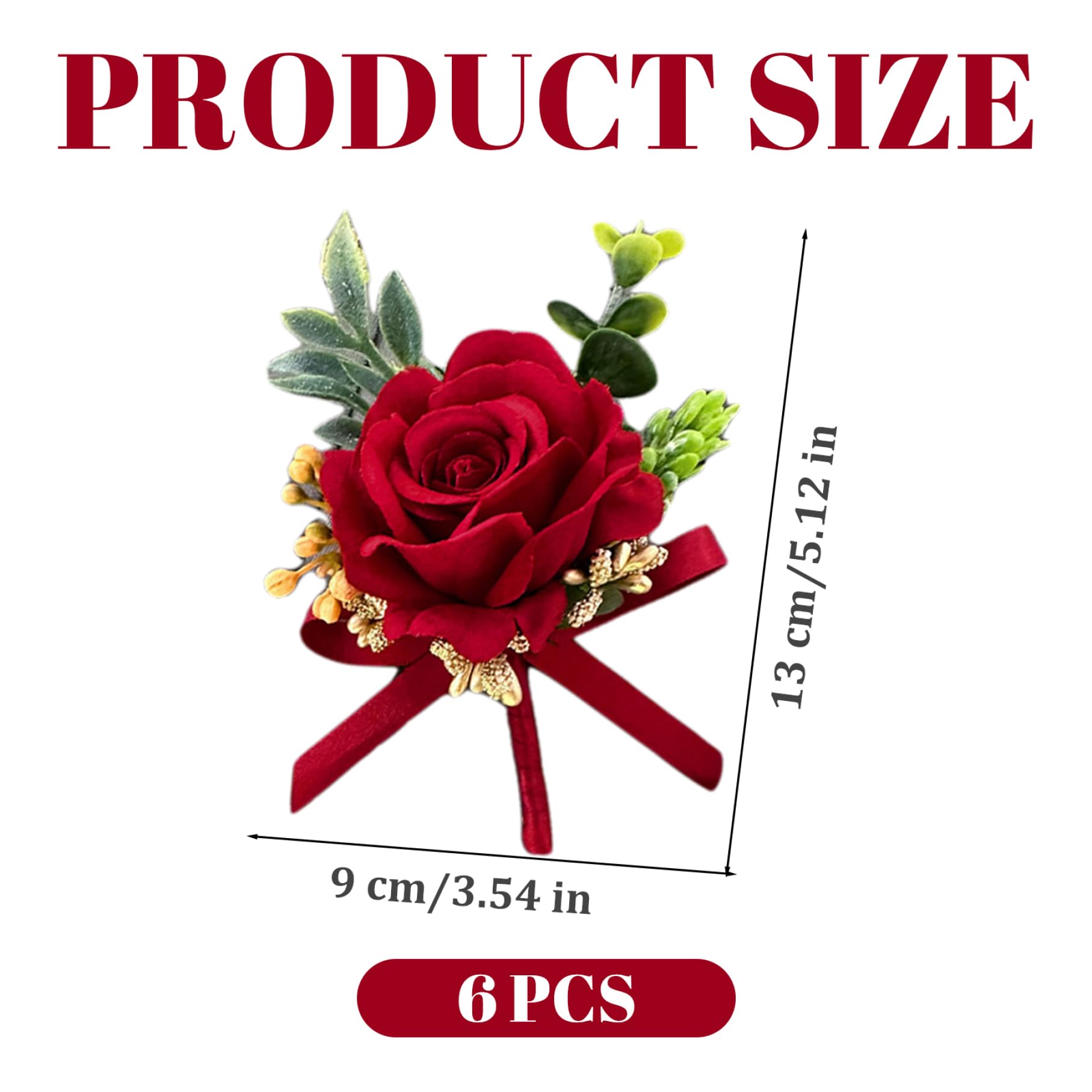 Lot de 6 Boutons de Roses Rouges pour Homme Exquis boutonnière Romantique avec épingle 5x3,5 Pouces Fleurs artificielles décoratives pour Mariage Bal Anniversaire fête