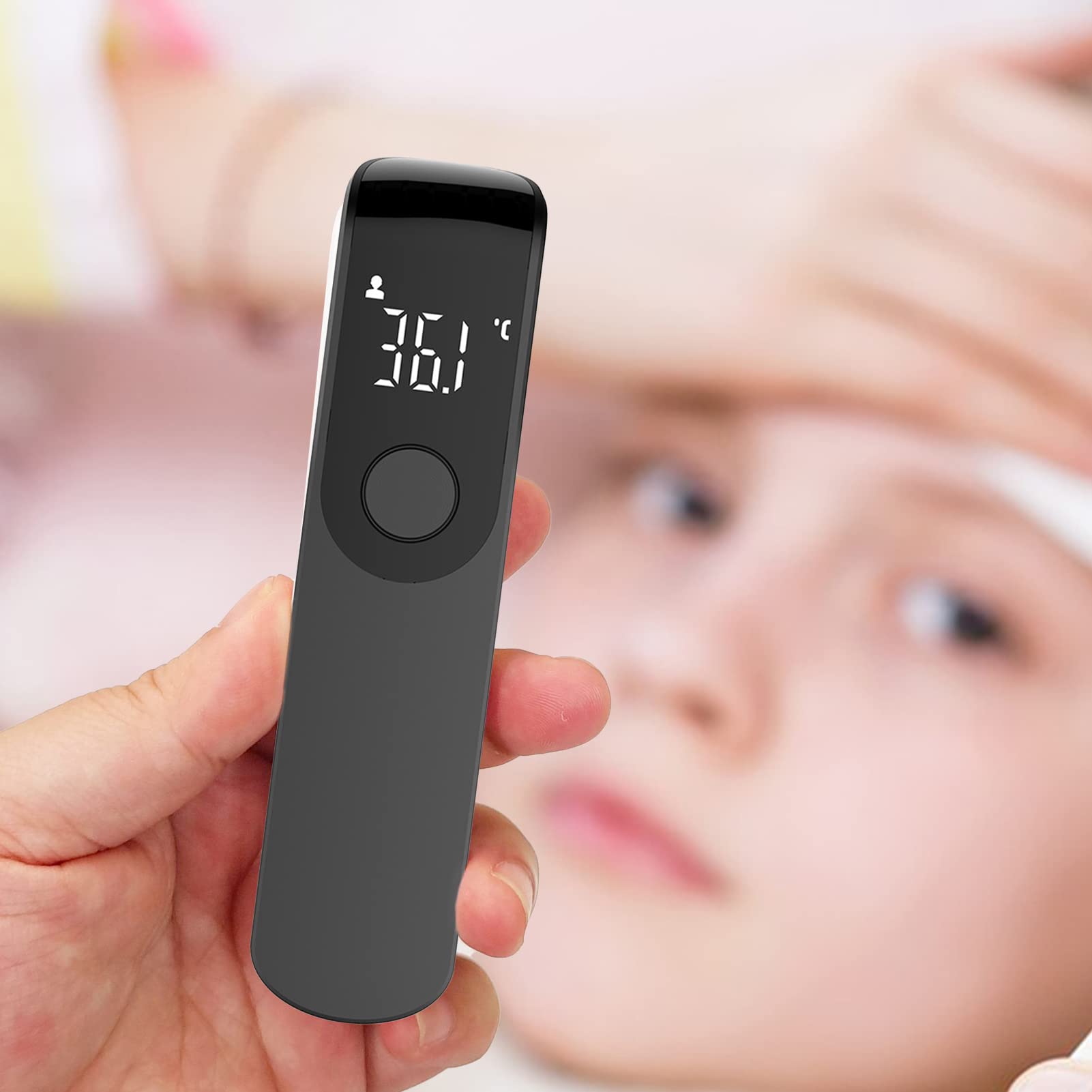 SYFUNLV Termometro a infrarossi, termometro frontale, lettura rapida, facile da usare con 1 pulsante e display LED per neonati, bambini e adulti in caso di febbre
