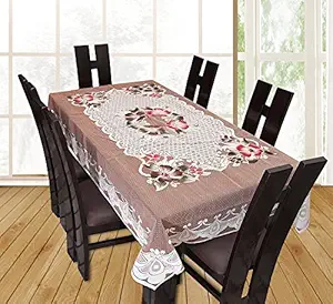 Yellow Weaves Fabric Net Cloth Floral Designer Rectangular Dining Table Cover 6 Seater (Multicolour, 60x90 Inches)