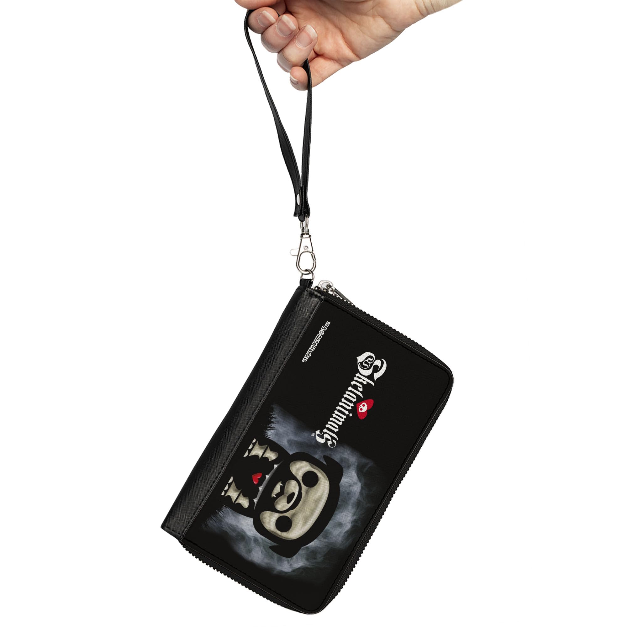 Buckle-Down Skelanimals Wallet, Zip Around, Skelanimals Maxx the Bulldog Fog Pose and Logo Black White, Vegan Leather