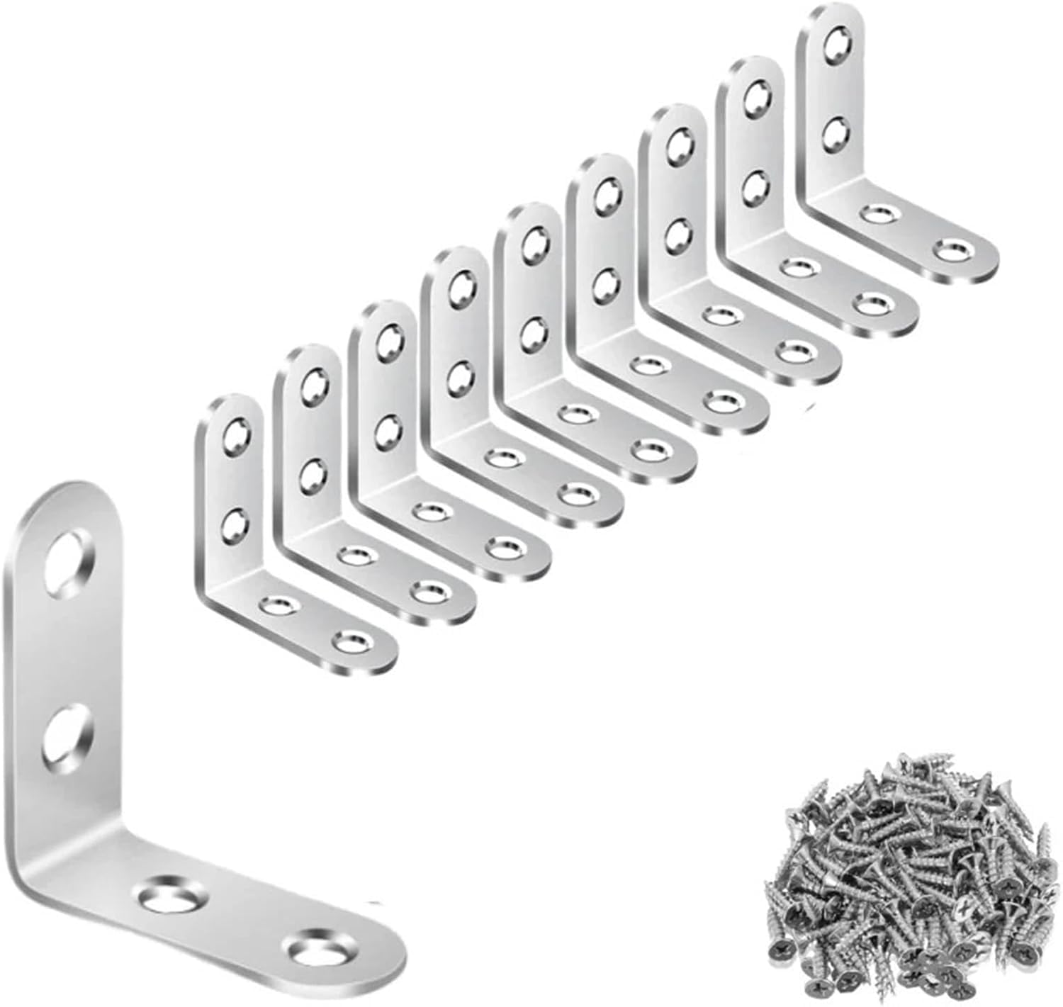 L Brackets Black Stainless Steel with Screw Right Angle Corner Brace for Shelve,Wood Furniture,Chair,Drawer,Cabinet(L-Silver 40x40 10pcs)