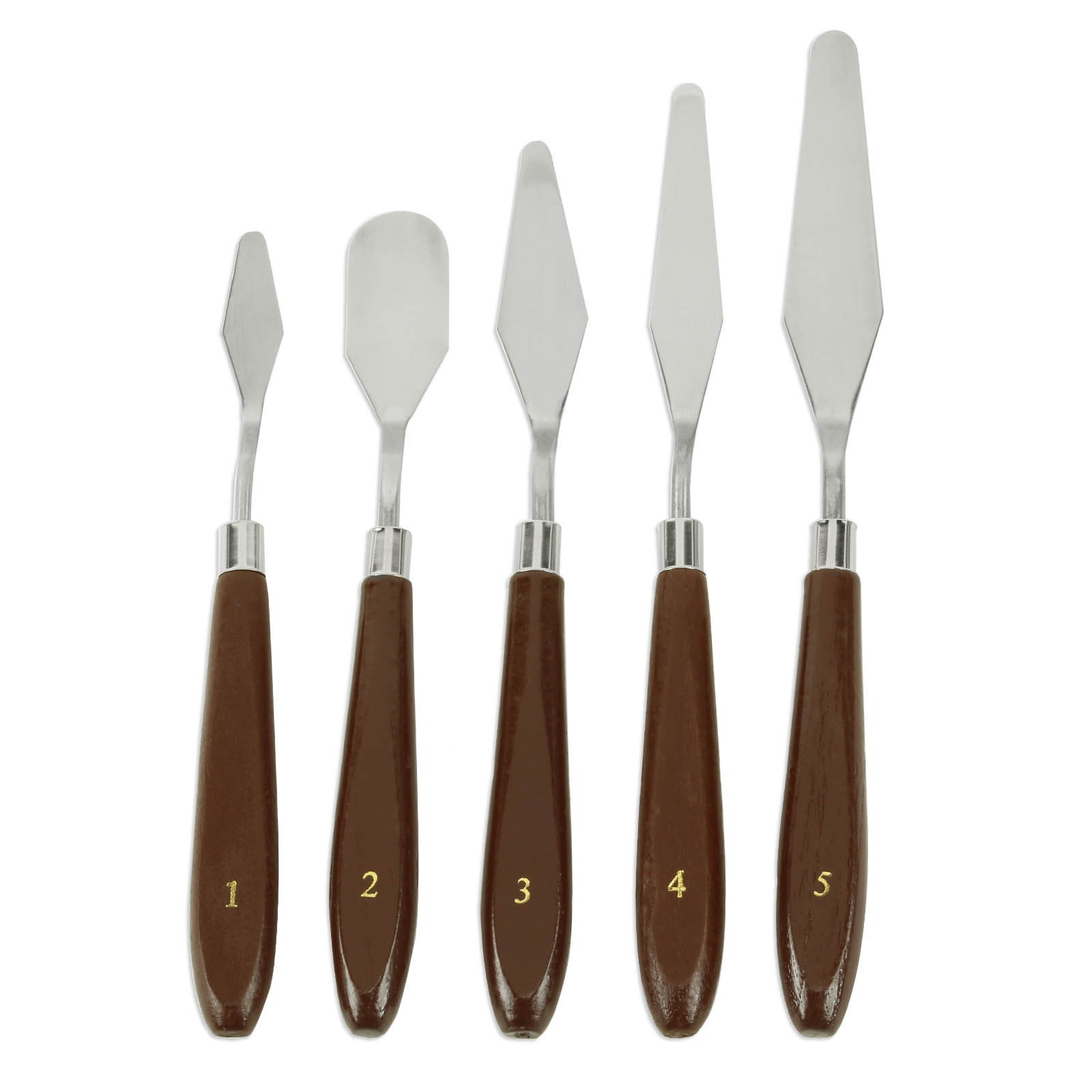 ARTIST'S BEST 5-Piece Stainless Steel Artist's Pallete Knives No. 1-5 Hardwood Handles